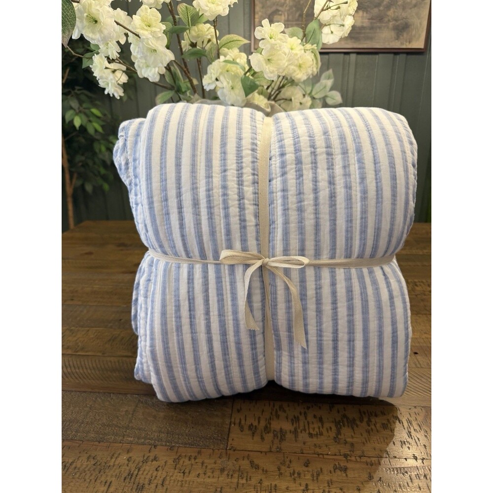 Levtex Home Martha Stripe Blue Bedspread Set King/Cal King Hard to Find